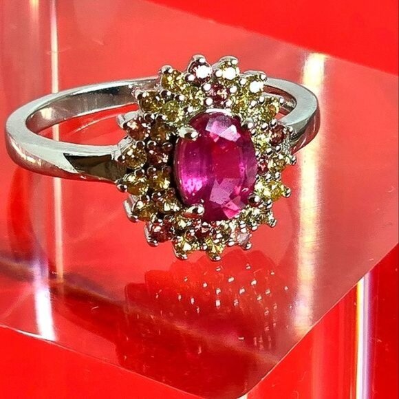 925 Sterling Silver Ring Sz 7 with Natural Oval Ruby & Sapphire Gemstones. - Picture 5 of 5